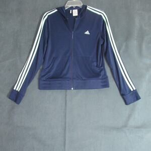 Adidas Jacket Boys Size Medium Blue Track Stripe Logo Full Zip Kids Active Sport